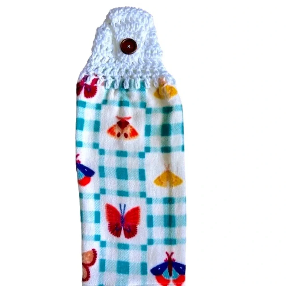 Hand Crafted Colorful Butterflies Crocheted Top Hanging Hand Towel